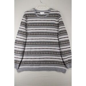 Free Assembly Sweater Mens 2XL Grey Striped Fair Isle Knit Pullover Preppy